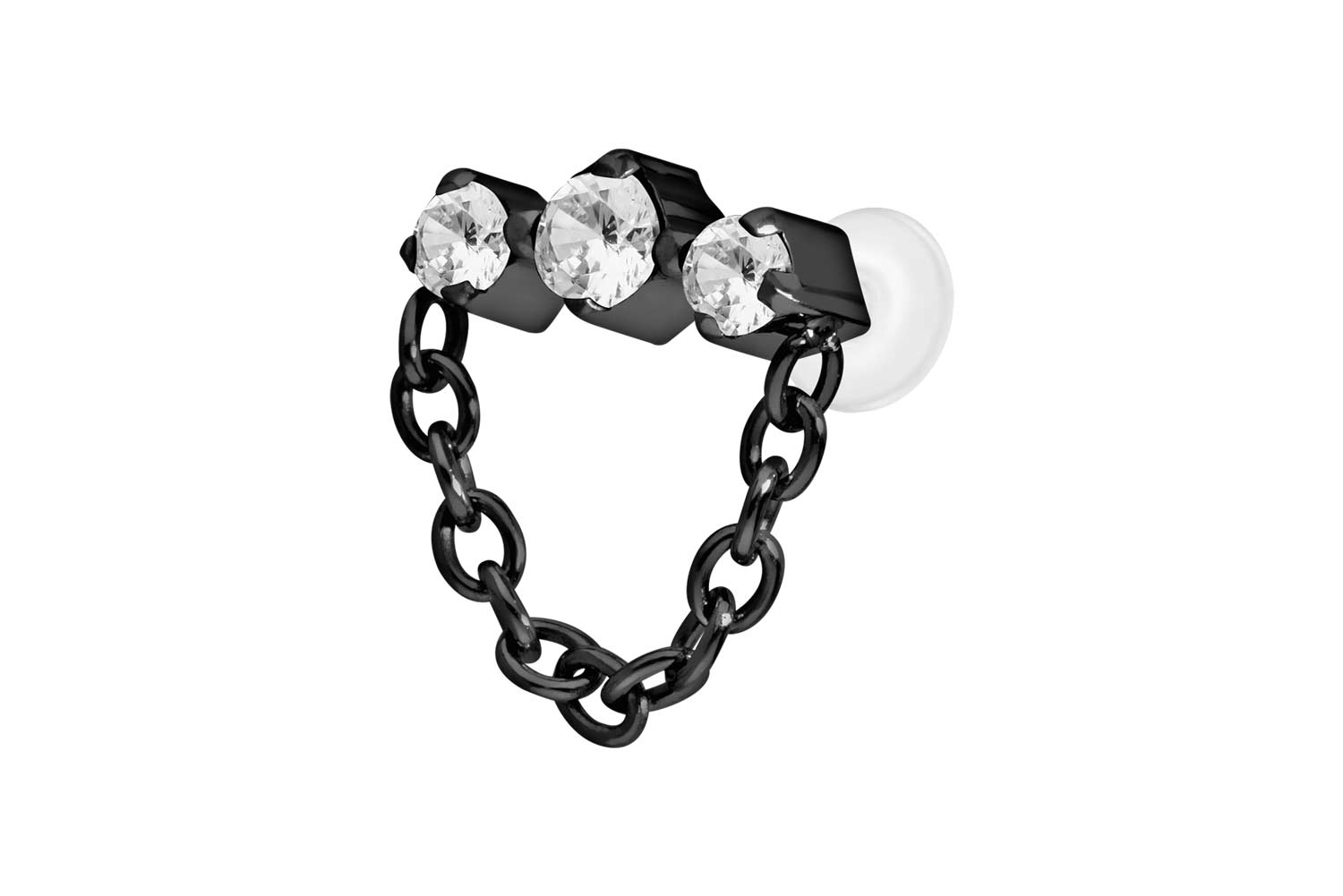 PTFE Labret Piercing mit Innengewinde + Titan-Aufsatz 3 EINGEFASSTE KRISTALLE + KETTE